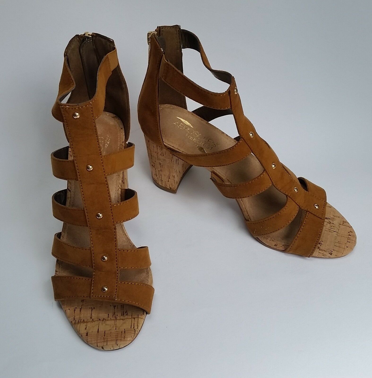 Aerosoles Womens Shoes Heels Sandals Zipper at Heel Brown Tan Size 8.5 New