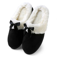 Aerusi Women Faux Fur Suede House Indoor Slippers With Bowknot Memory Foam Shoes