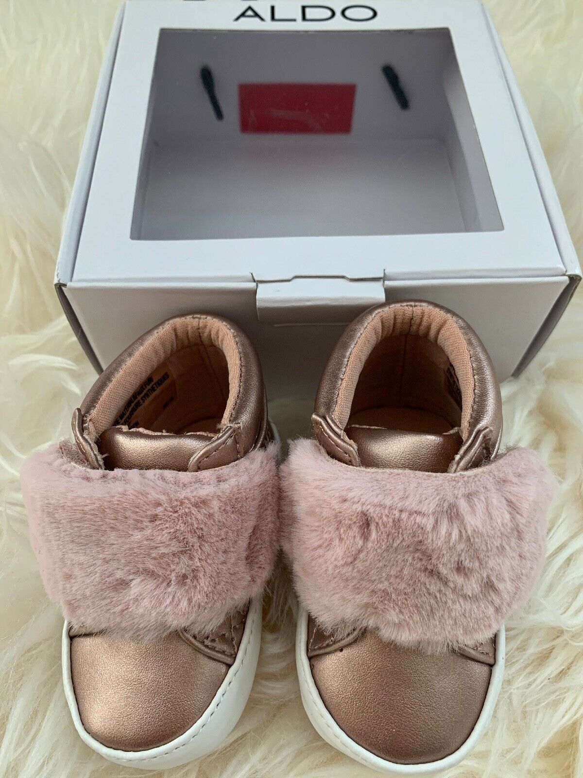 ALDO Baby Girl Peachy Pink Metallic Shoes Size 3 Slip On 6-9 Months Sneakers $35