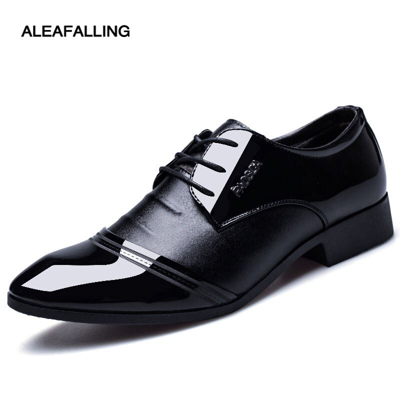 Aleafalling Patchwork Breathable Formal Shoes Pointed Toe Patent Leather Oxford Shoes For Men Dress Shoes Business 38-48 MDS7