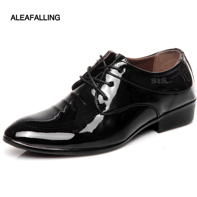 Aleafalling Patchwork Breathable Men Formal Shoes Pointed Toe Patent Leather Oxford Shoes For Men Dress Shoes Business MDS09