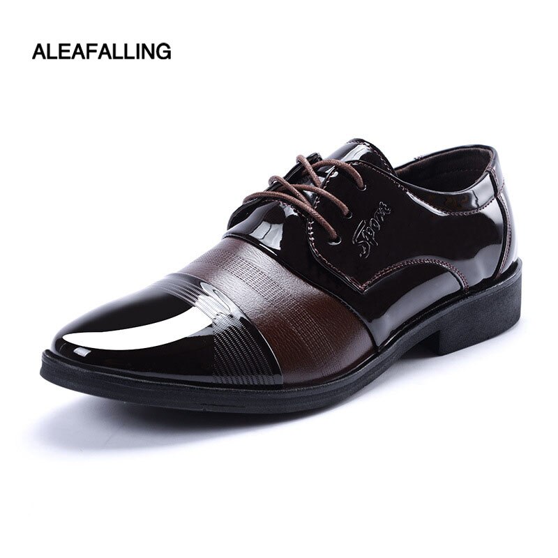 Aleafalling Patchwork Men Formal Shoes Pointed Toe Patent Leather Oxford Shoes For Men Dress Shoes Business 38-44 2 Styles MDS12
