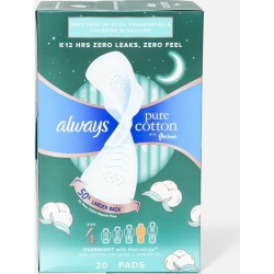 Always Pure Cotton w/ FlexFoam Pads for Women Overnight Absorbency