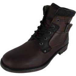 AM Shoes Mens Leather Plain Toe Lace Up Boot Shoes, Dark Brown