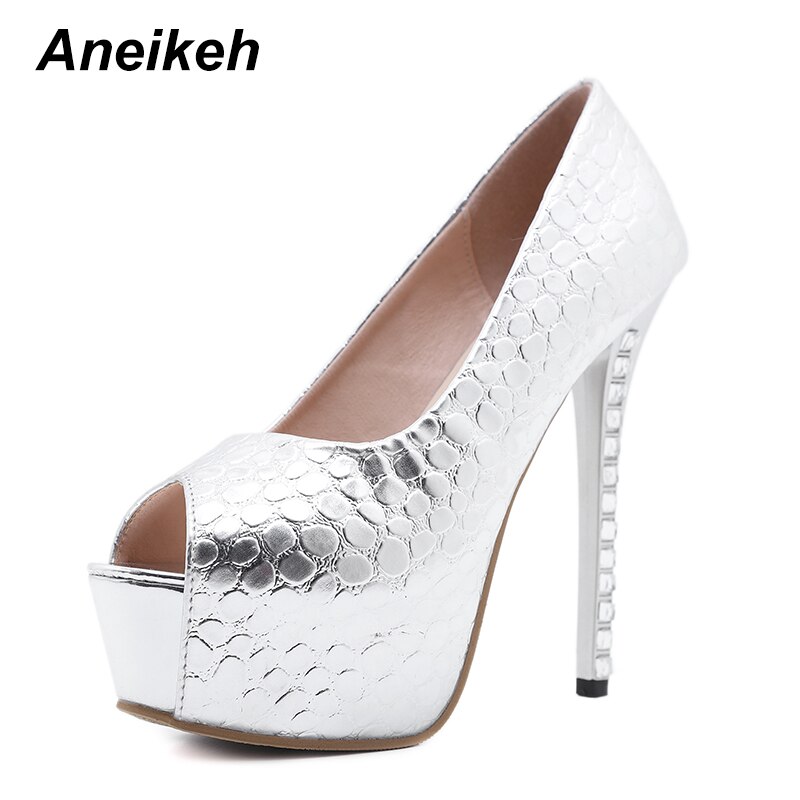 Aneikeh Spring/Autumn Fashion Party Pumps Print Polka Dot Peep Toe Sequins Diamond Decoration Thin Heels Slip-On PU Women Shoe