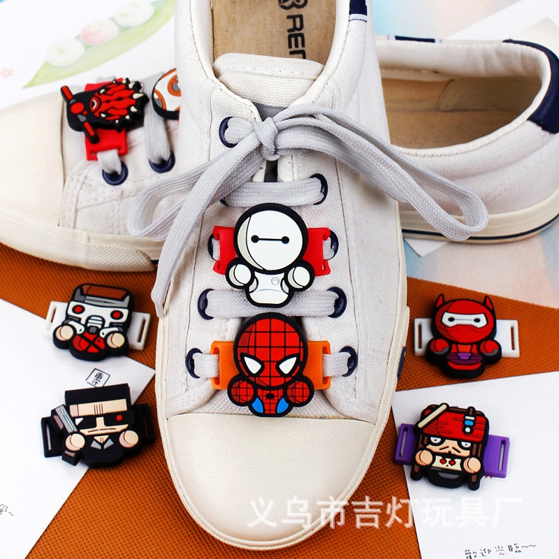 Anime Figures Disney Iron Man Spiderman White Shoes Shoelace Charms for Crocs Shoes Cute Student Detachable Children's Gift