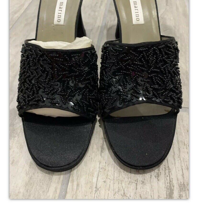 Ann Marino Women’s Black Slide Heels Sequins, High Flash Style Shoes 9M NEW