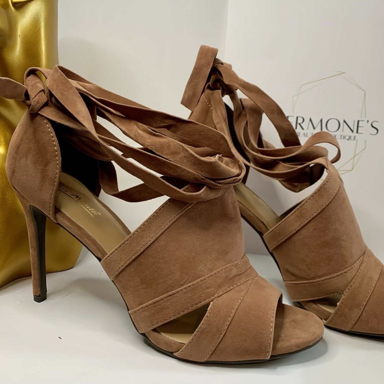 Anne Michelle Heels Brand New In Box Camel Brown High Strappy Heels Sexy Size 11