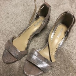 Anthropologie Shoes | Low Heel Dress Shoes, Size 8, Silver | Color: Cream/Silver | Size: 8