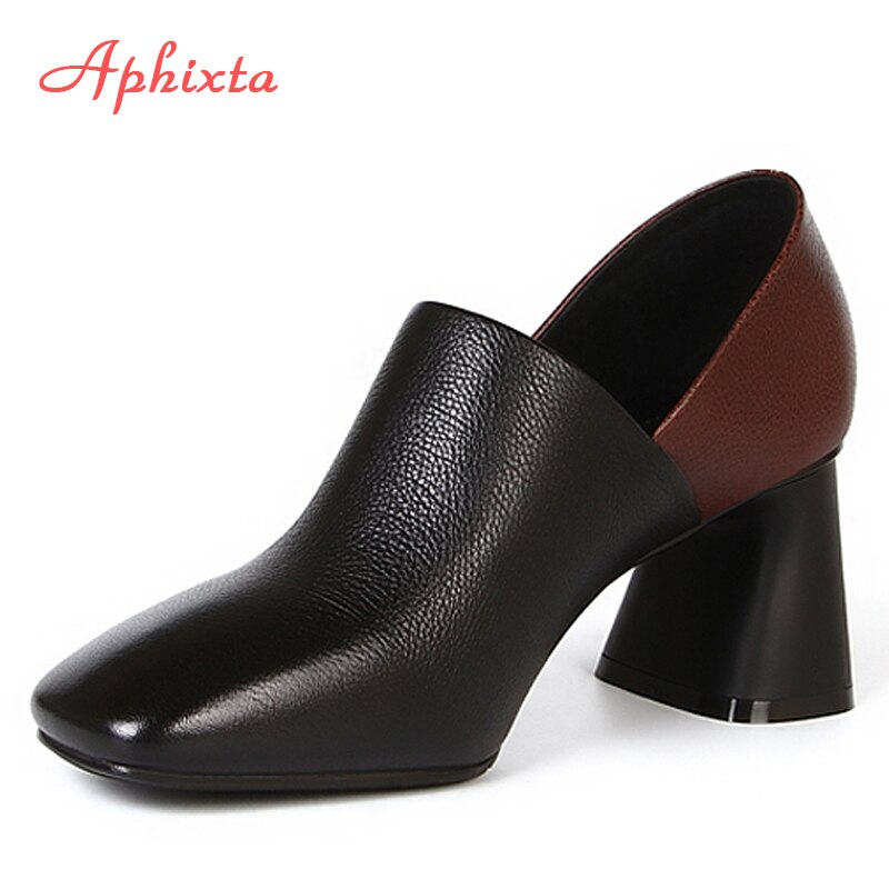 Aphixta 2020 6.5 Heels Women Pumps Fashion Colorful Square Heel High Quality Round Toe Shoes New Elegant Women's Pumps Big Size