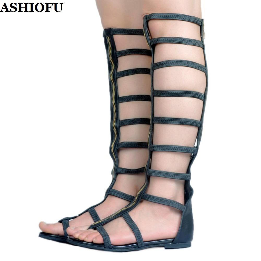 ASHIOFU Handmade Women's New Flat Sandals Real Photos Party Sexy Summer Shoes Daily Wear Evening Club Fashion Sandals Shoes