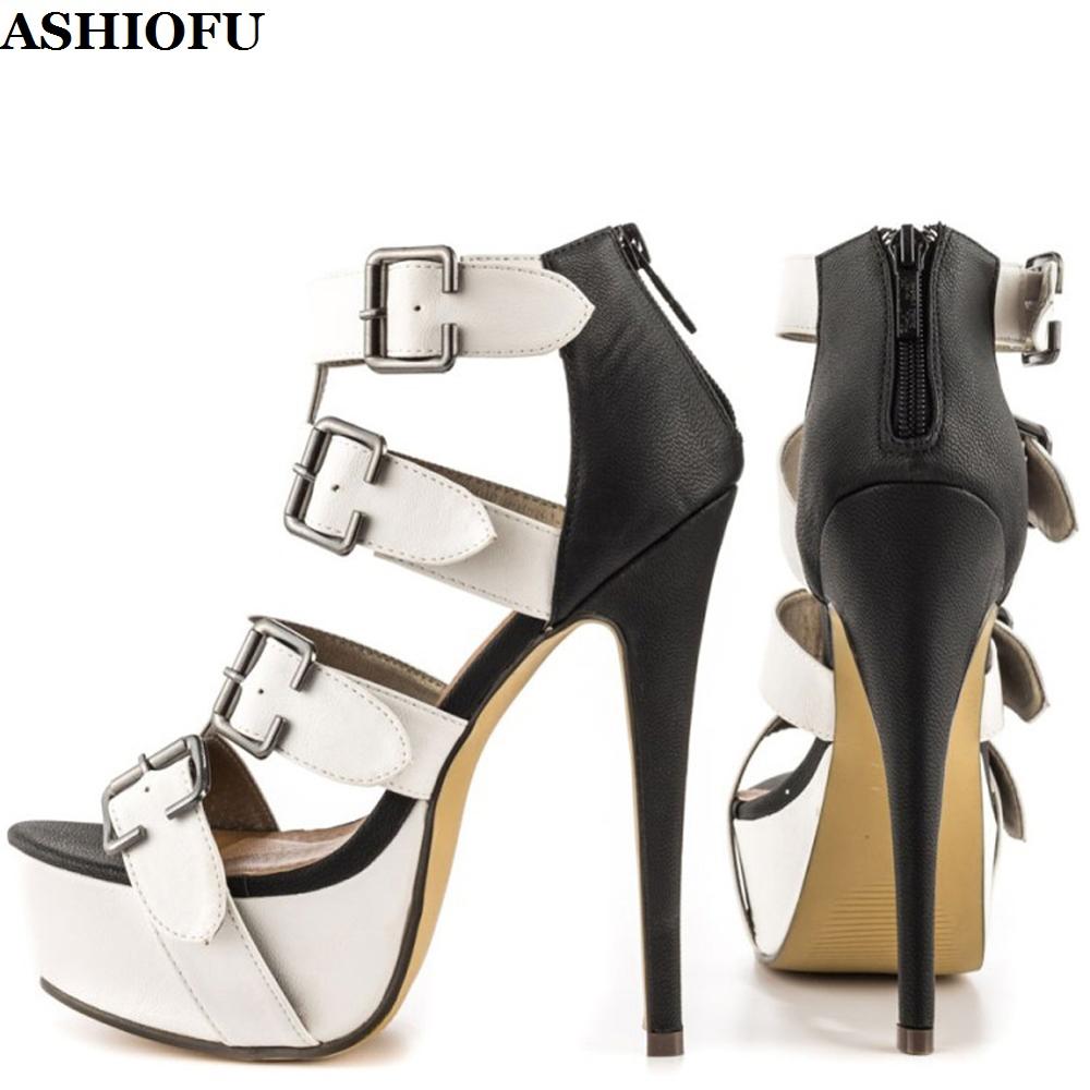 ASHIOFU New 2020 Handmade Women's High Heel Sandals Buckle-straps Sexy Party Club Shoes Platform Daily Wear Evening Sandal Shoes