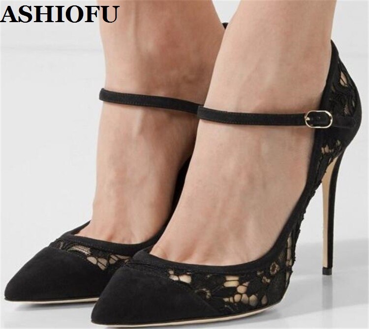 ASHIOFU New Handmade Women's High Heels Pumps Mary Janes Mesh-air Sexy Party Prom Shoes Evening Daily Wear Fashion Court Shoes
