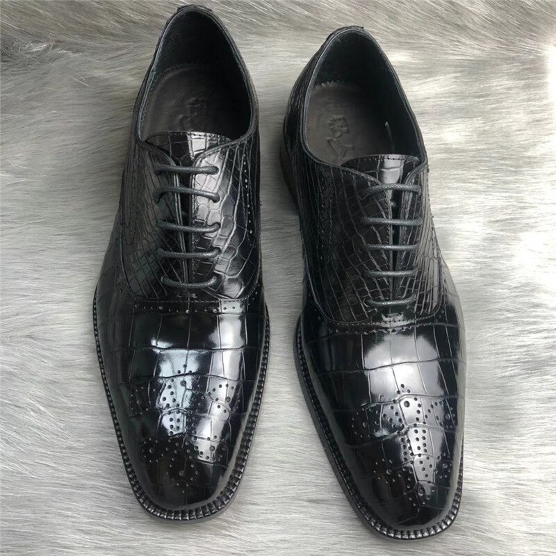 Authentic Crocodile Belly Skin Handcraft Men Formal Dress Shoes Genuine Exotic Alligator Leather Male Lace-up Square Toe Oxfords