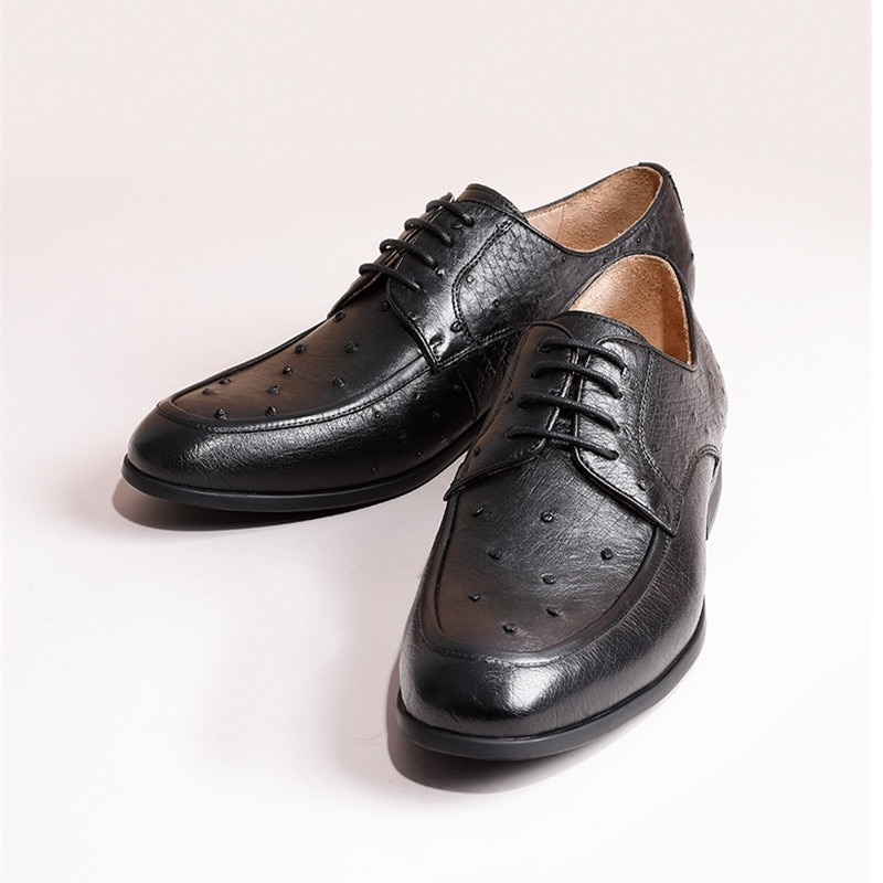 Authentic Real True Ostrich Skin Businessmen Breathe Freely Dress Suit Shoes Genuine Exotic Leather Male Lace-Up Oxford Shoes