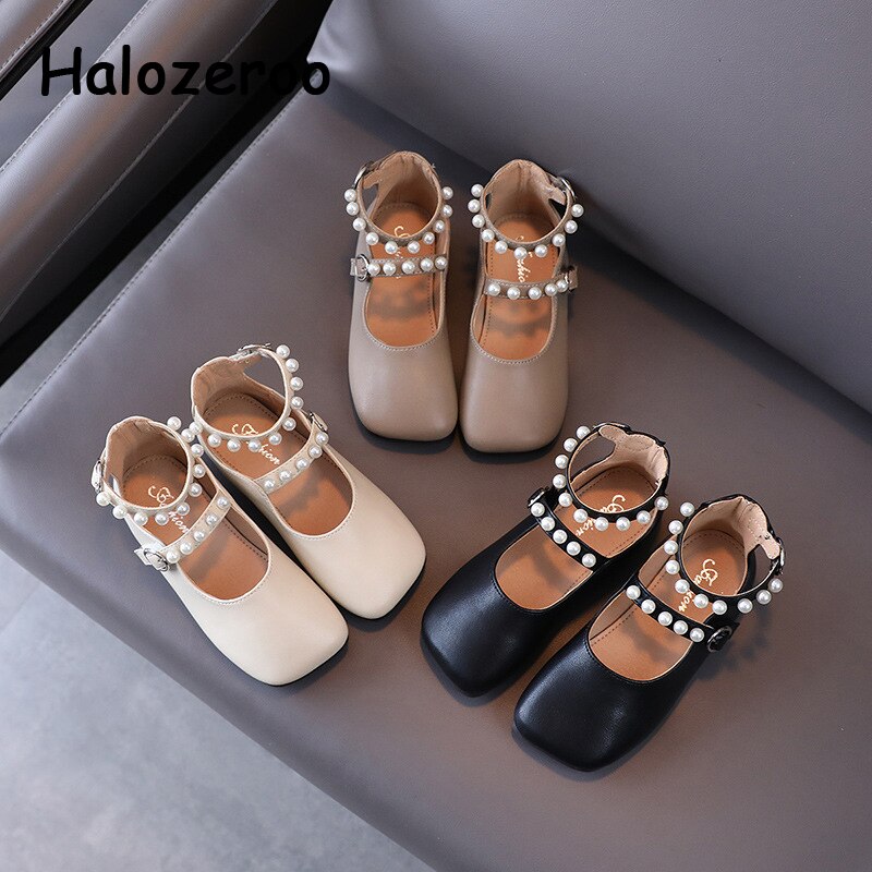 Autumn Baby Girls Shoes Children Pearl Princess Flats Toddler Soft Leather Shoes Kids Brand Black Shoes Dress Shoes Mary Jane