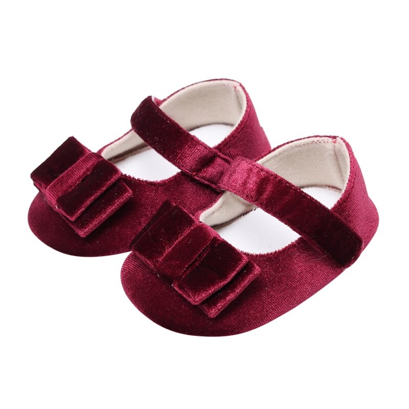 Autumn Bow Tie Princess Shoes For Baby Girls Cute Infant Dress Shoes Rubber Soled Flannelette Shoes Mary Janes First Walkers