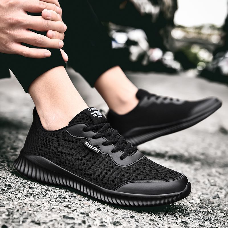 Autumn Mesh Men Shoes Lace Up Black White Gray Breathable Outdoor Soft Walking Male Footwear Running Sport Trainers Size 39-48