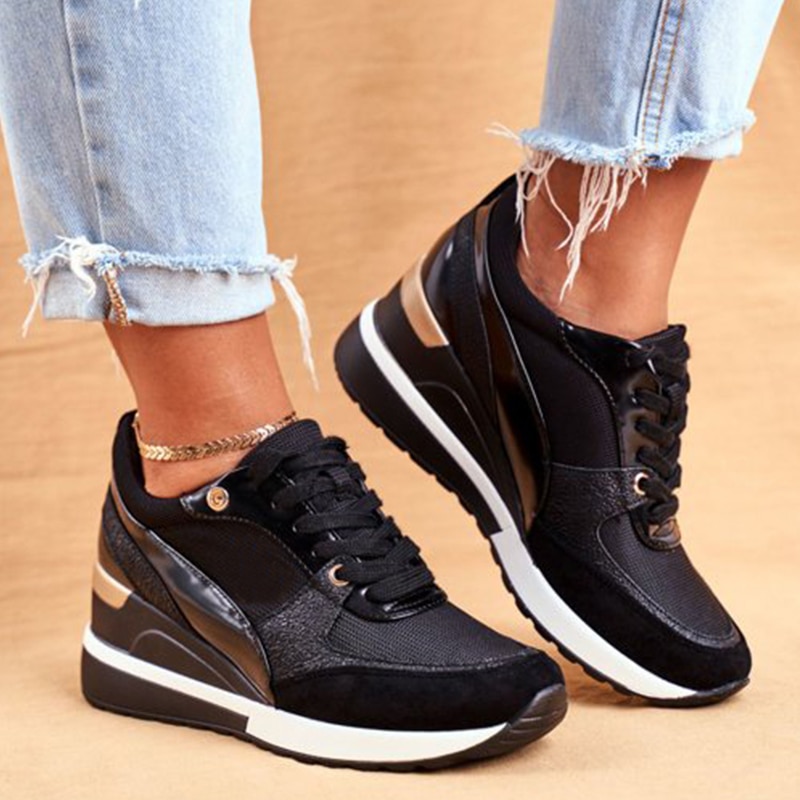 Autumn Women Sneakers Mixed Colors Sport Shoes Lace-Up for Ladies Outdoor Chunky Wedges Zapatillas Mujer Shoes for Women 2021