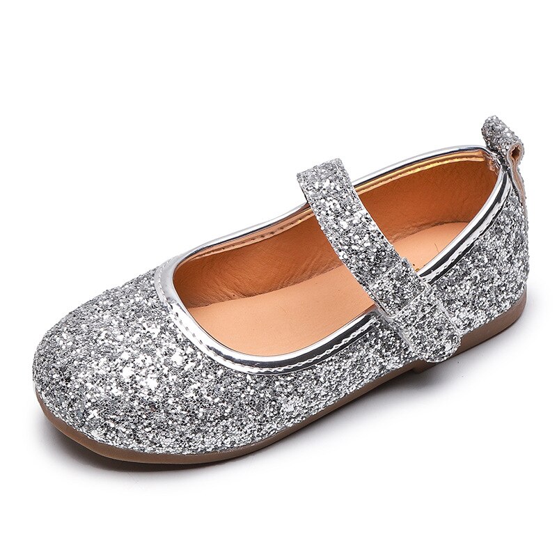 Baby Girls Leather Shoes blingbling Kids Princess shoes Cocktail Party Shoes For Baby Girls Wedding Dress Shoes Silver Gold 1-7T
