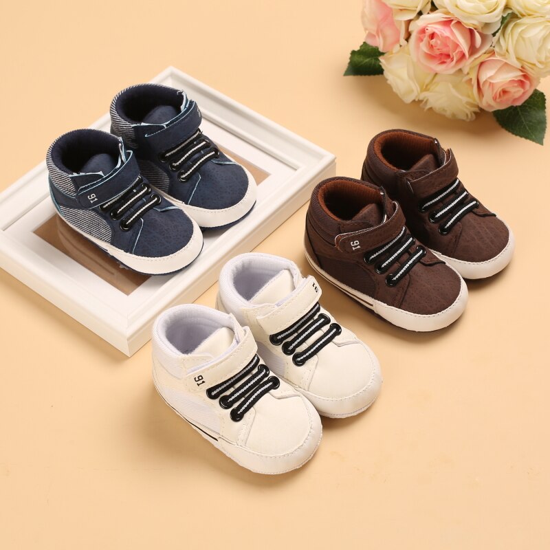 Baby Spring And Autumn Style High Top Velcro Sneakers 0-18 Months Baby Shoes Do Not Drop Casual Shoes Neonatal Walking Shoes