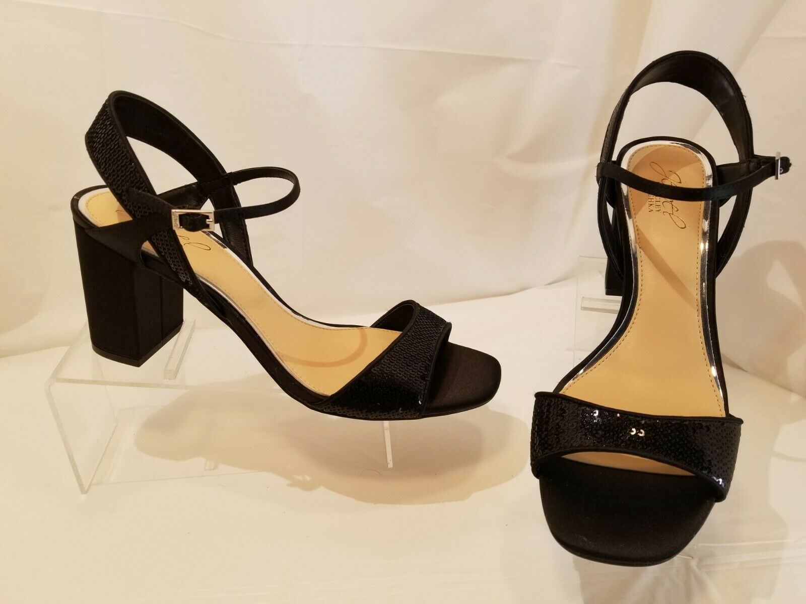 Badgley Mischka Jewel Women's Black Sequined Open Toe Dress Shoes Sandals 8.5 M