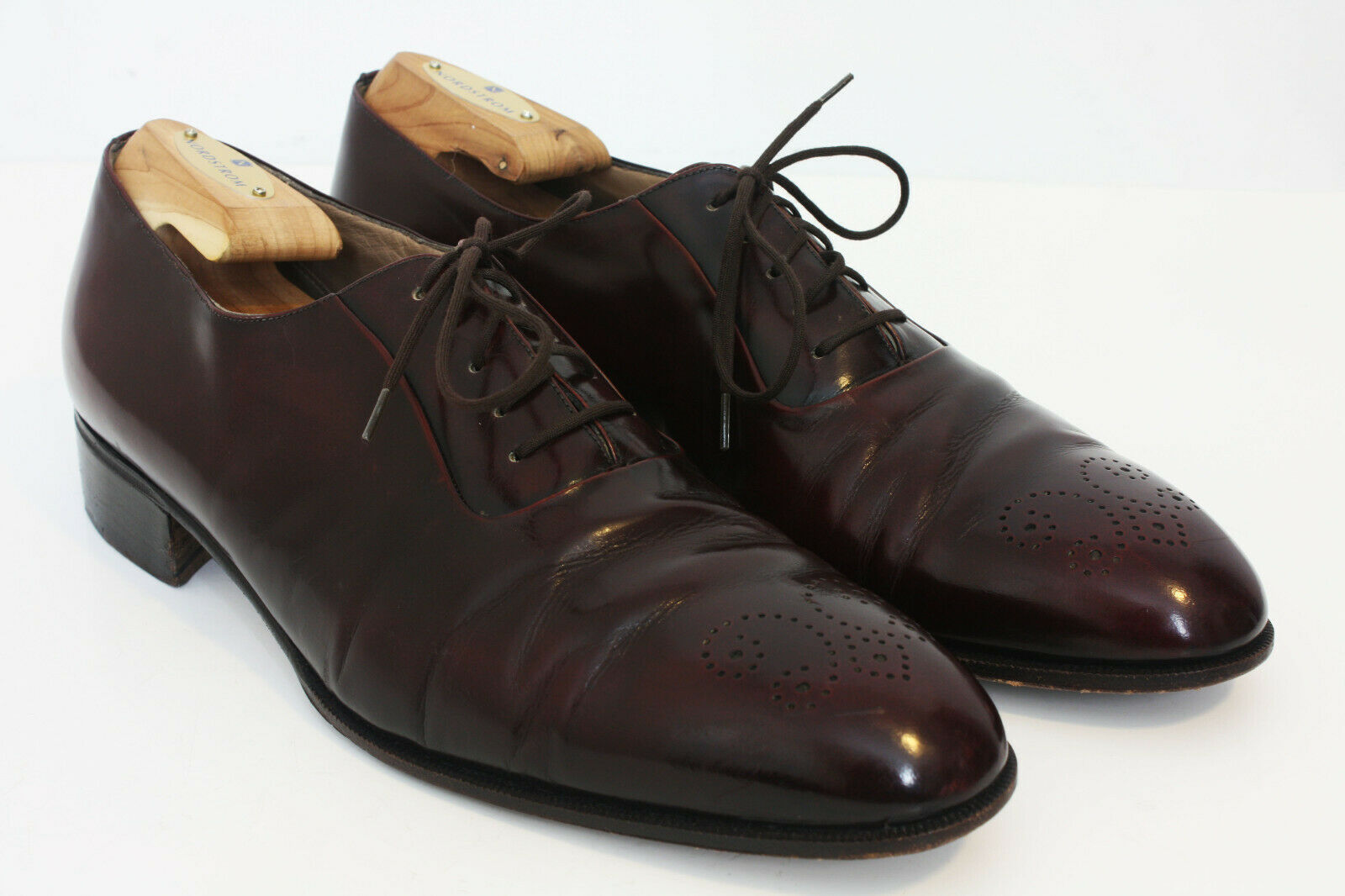 Bally "Bilbao" Oxford Dress Shoes Perf Toe Oxblood Vintage Made Italy Men's 10