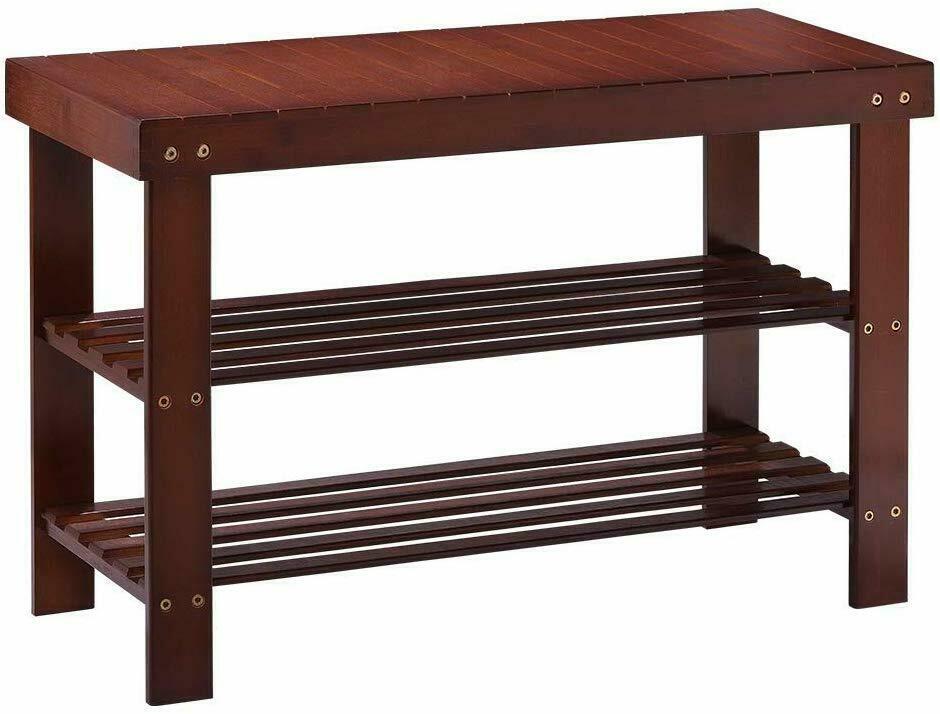 Bamboo 3 Tier Shoe Rack Bench, Premium Shoe Organizer or Entryway for Shoe Cubby