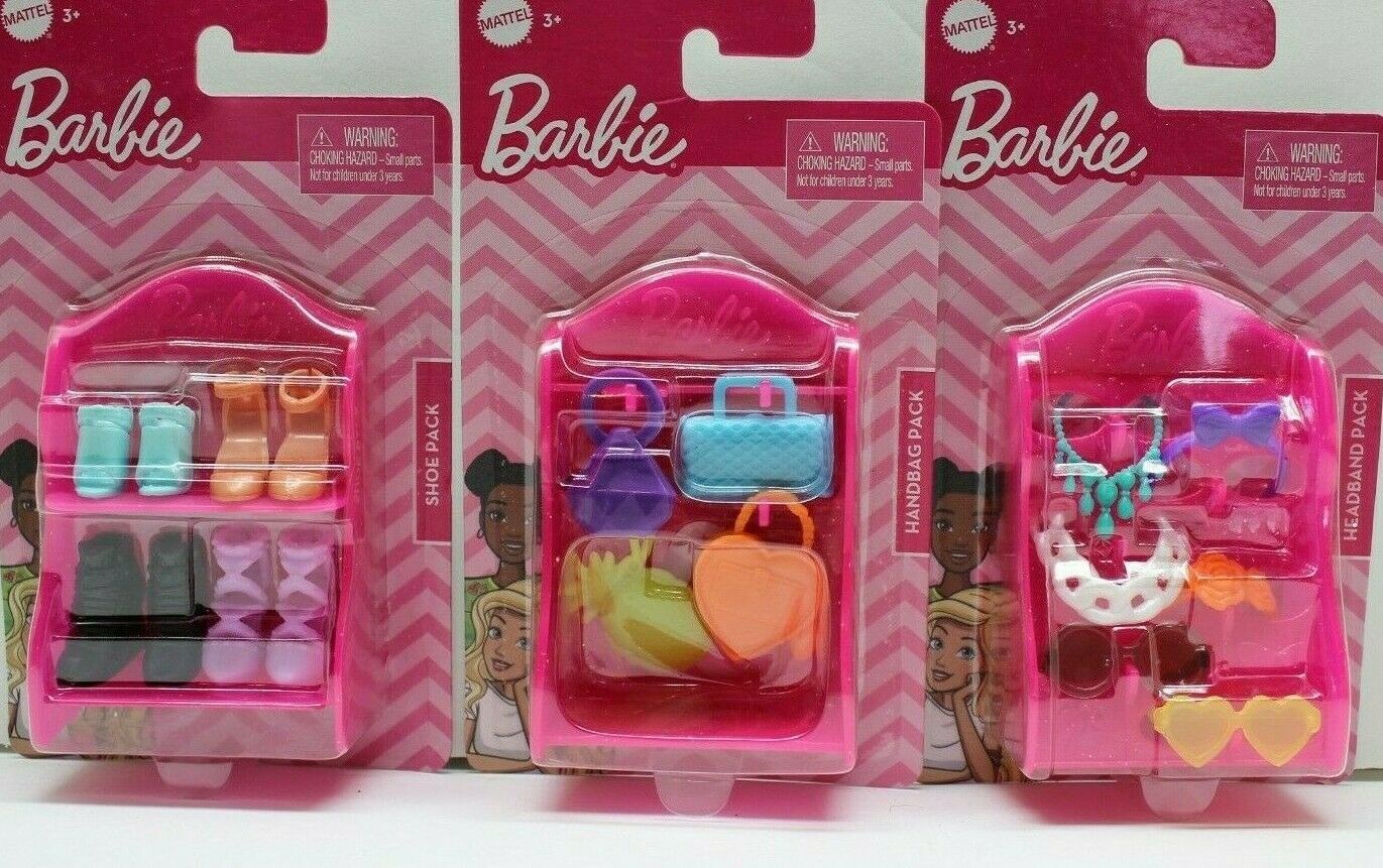 Barbie Accessories Mattel Toys Lot of 3 Packs Shoes Headbands Sunglasses Handbag