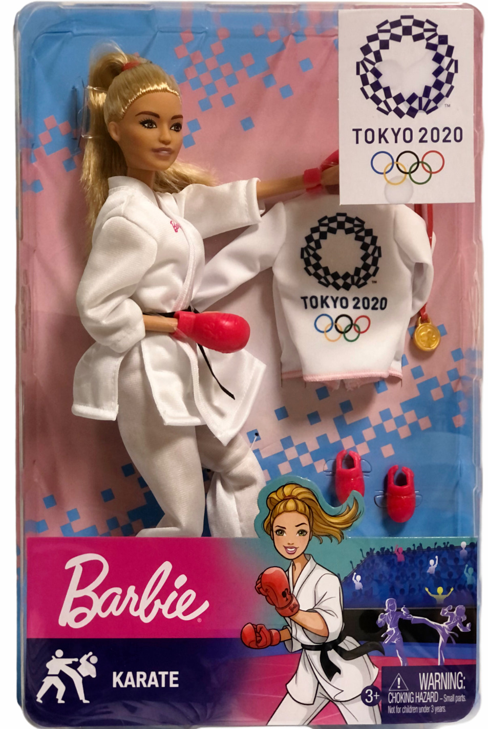 Barbie Tokyo Olympics 2020 KARATE Girl Blonde Doll Gloves Shoes Medal Uniform