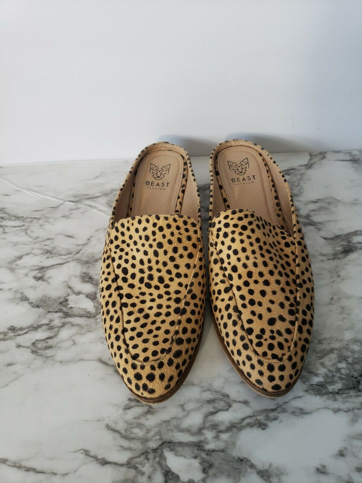Beast Fashion Leopard Print Mules Flats Suede Women Shoes size 9