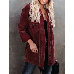 Berrylook Casual Button And Pocket Corduroy Jacket Women sale, stores and shops, Long Jackets, coats & jackets, red leather jacket womens