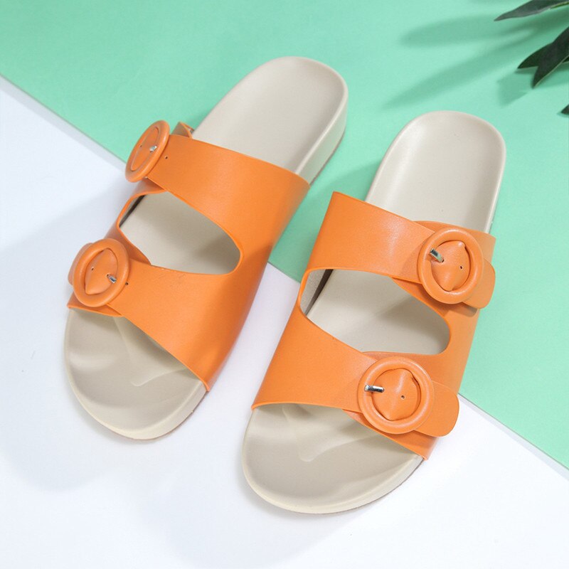 Big Size 36-42 Women Slippers Ladies Soft Beach Slides Slip on Sandals Female Flat Heel Outdoor Casual Shoes Orange Candy Color