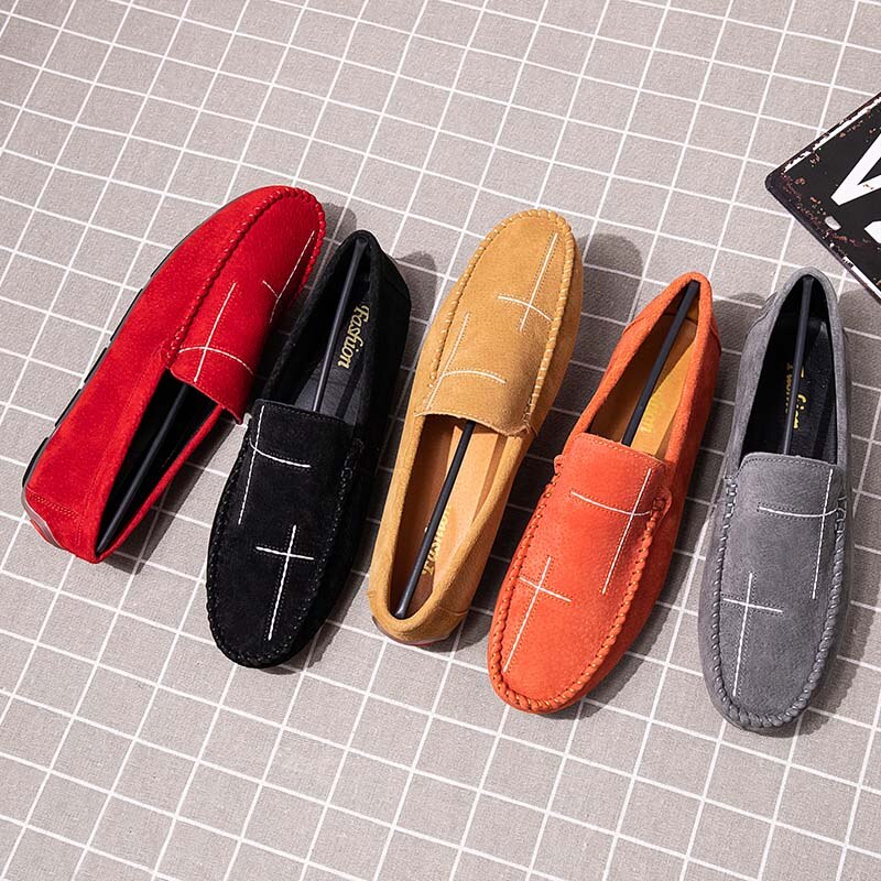 Big Size 6.5-13 Fashion Suede Leather Men Loafers Comfortable Man Casual Slip On Shoes Anti Slip Moccasins Mens Driving Shoes