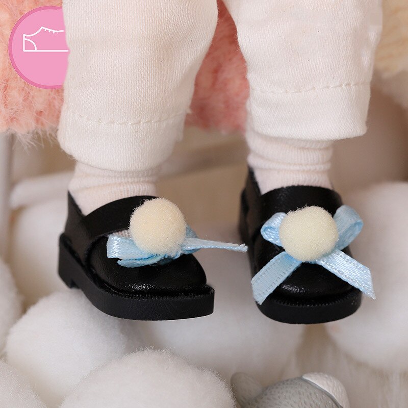 BJD doll shoes fit in 1/8 SD size fashion round head tie bowtie versatile shoes casual new handmade leather classic black