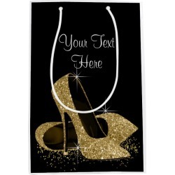 Black Gold Glitter High Heel Shoes Medium Gift Bag