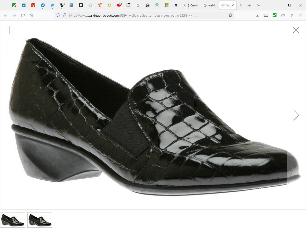 Black Patent Croc-Embossed Walking Cradles Teri Shoes 9.5M MSRP $145