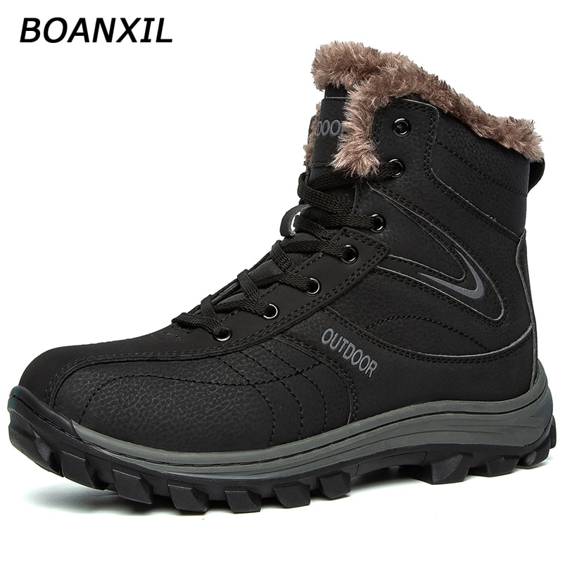 BOANXIL Men 2021 High Top Hiking Shoes Winter Warm Outdoor Fashion Sneakers Fashion Snow Boots Ankle Large Size Cotton Shoes