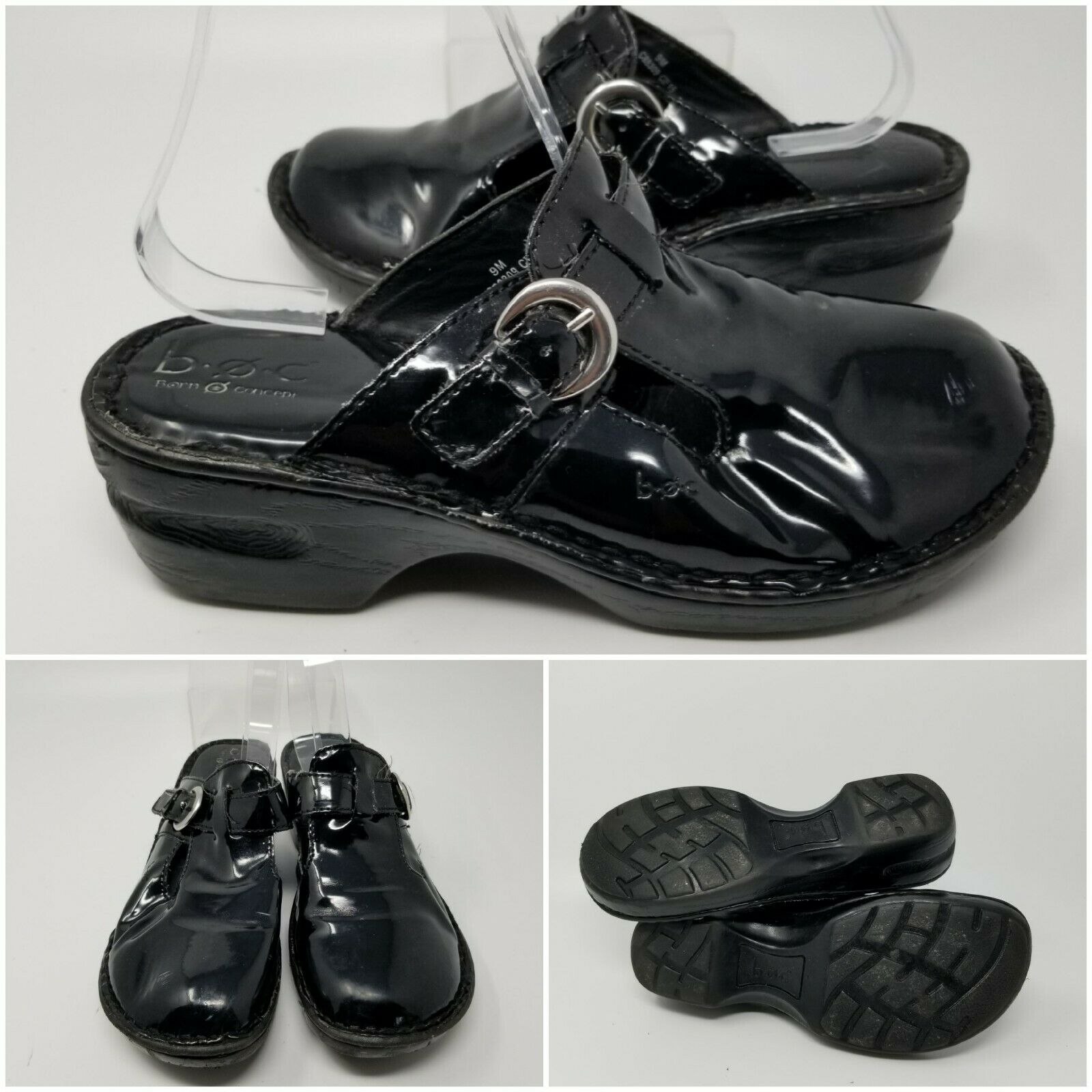 B.O.C. Born Black Patent Leather Slip On Walking Mule Clog Shoes Women Size 9 M