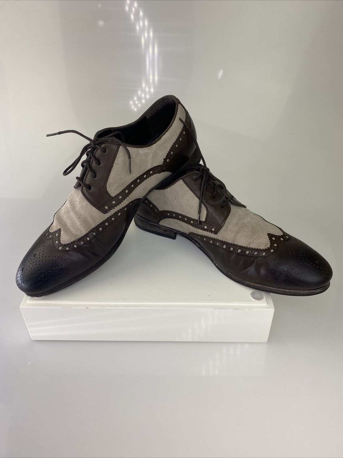 BOSS ORANGE Vintage Leather and Canvas Wingtip Shoe Mens EU 44 US 10.5