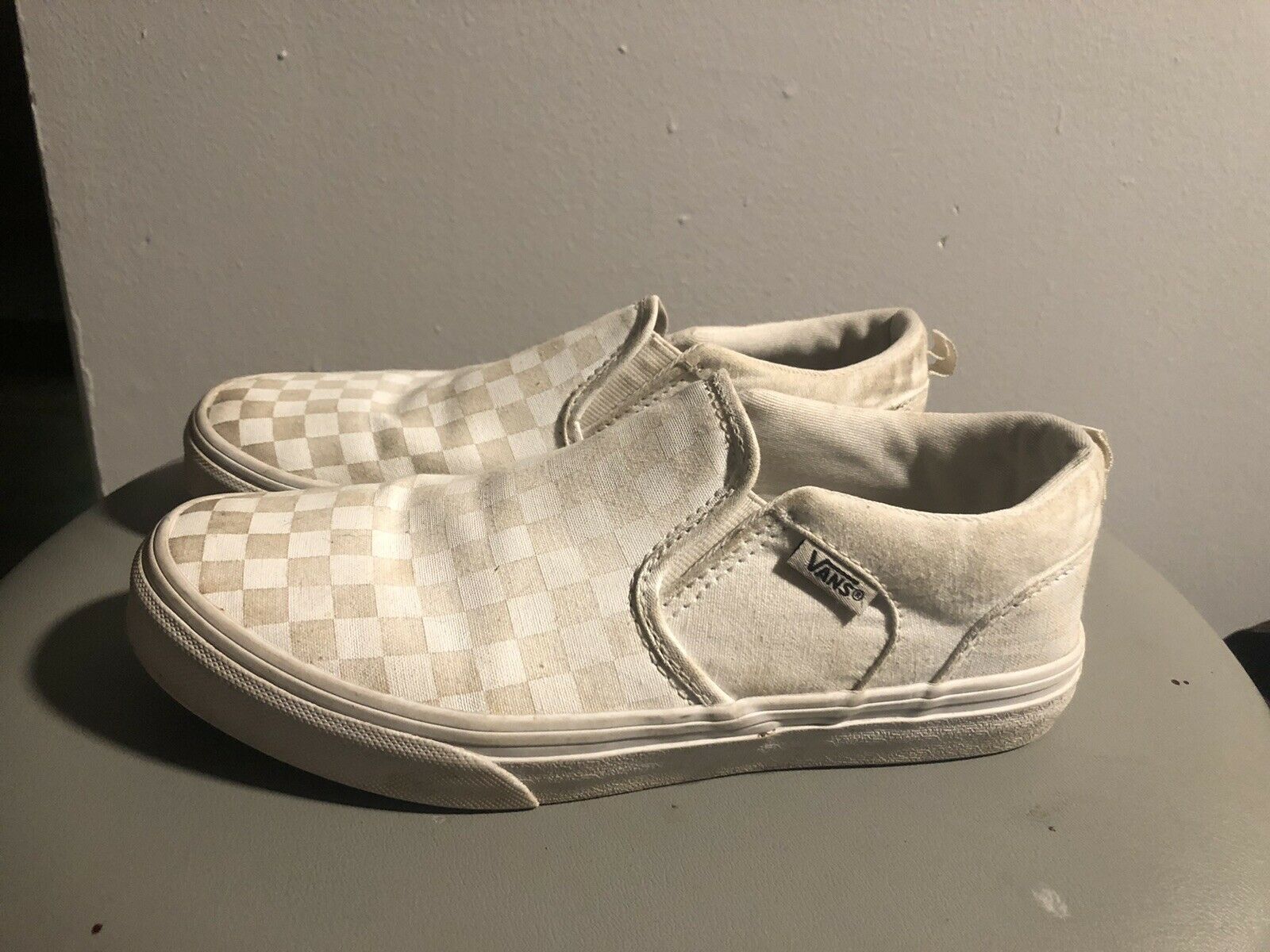 Boys Girls VANS Off The Wall Slip On Checkered White Shoes Size 5 Youth