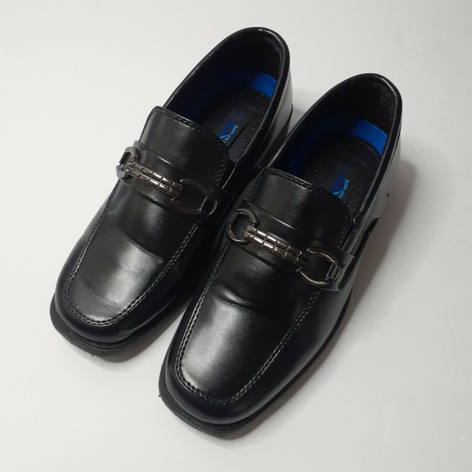 Boys Size 1 Dress Shoes Loafers Slip On Buckle Patent Josmo Black