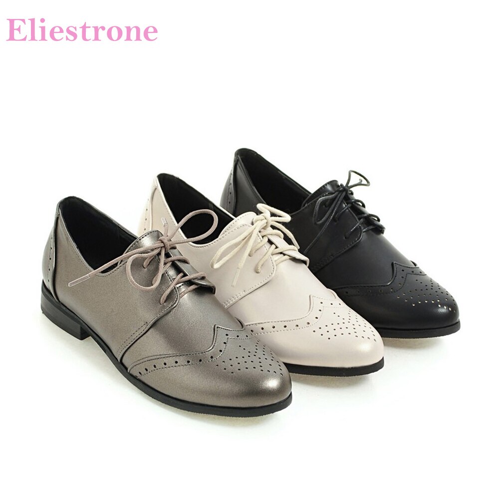 Brand New Fashion Black Beige Women Casual Pumps 1 inch Low Heel Lace up Lady Shoes HG157 Plus Big Small Size 10 30 43 50