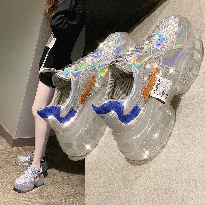 Brand Transparent Bling Sneakers Harajuku Platform Jelly Shoes for women Laser Casual Shoes Shining Crystal Running Footwear