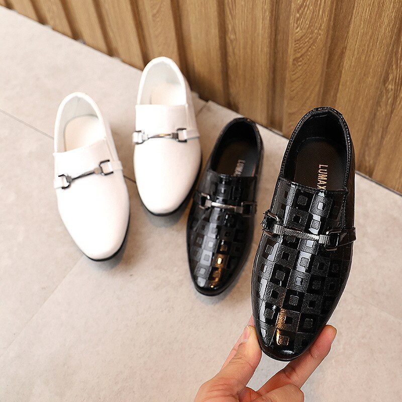 British Style Pointed Leather Shoes Fashion Performance Shoes Black White Kids Bright Party Dress Toddler Mary Janes Shoes