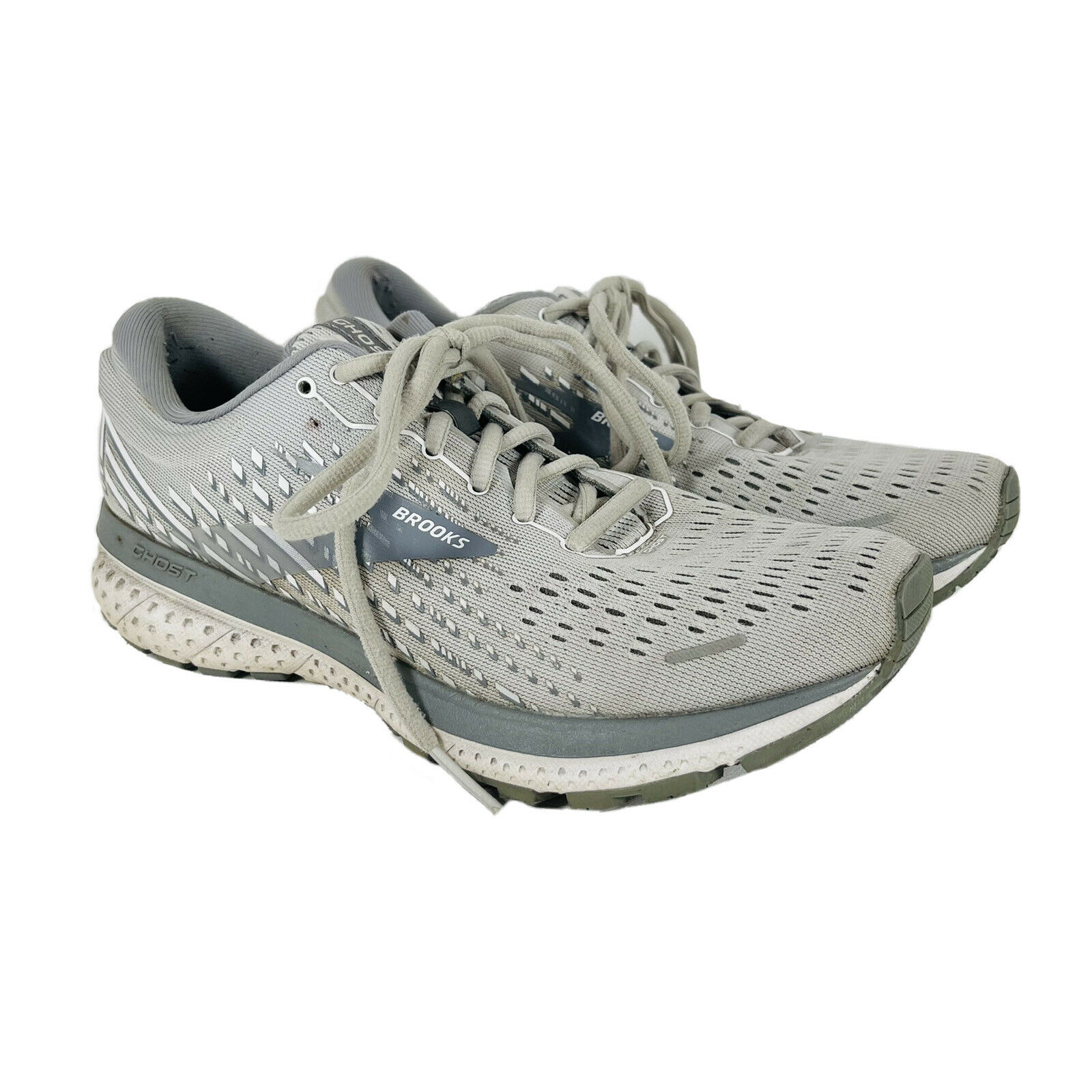 Brooks Ghost 13 Running Shoes Gray Womens Size 8 Sneakers Walking White