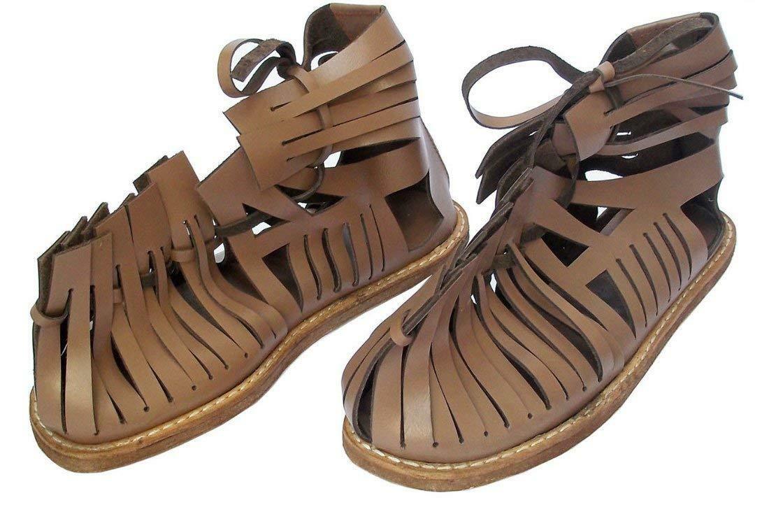 Brown Roman Viking Alexios Halloween Costume Gladiator Sandals Boots Shoes Mens