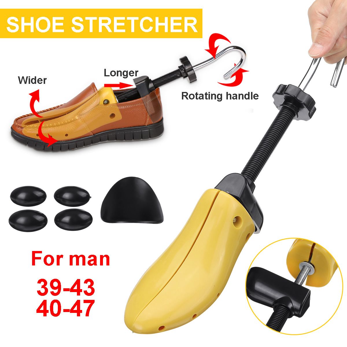 BSAID Unisex 1pc Shoe Stretcher Wooden Shoes Tree Shaper Rack Wood Adjustable Flats Pumps Boots Expander Trees Size S/L 39-47