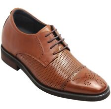 CALTO T9332 - 3 Inches Height Increase Elevator Brogue Toe Dress Shoes Brown Men