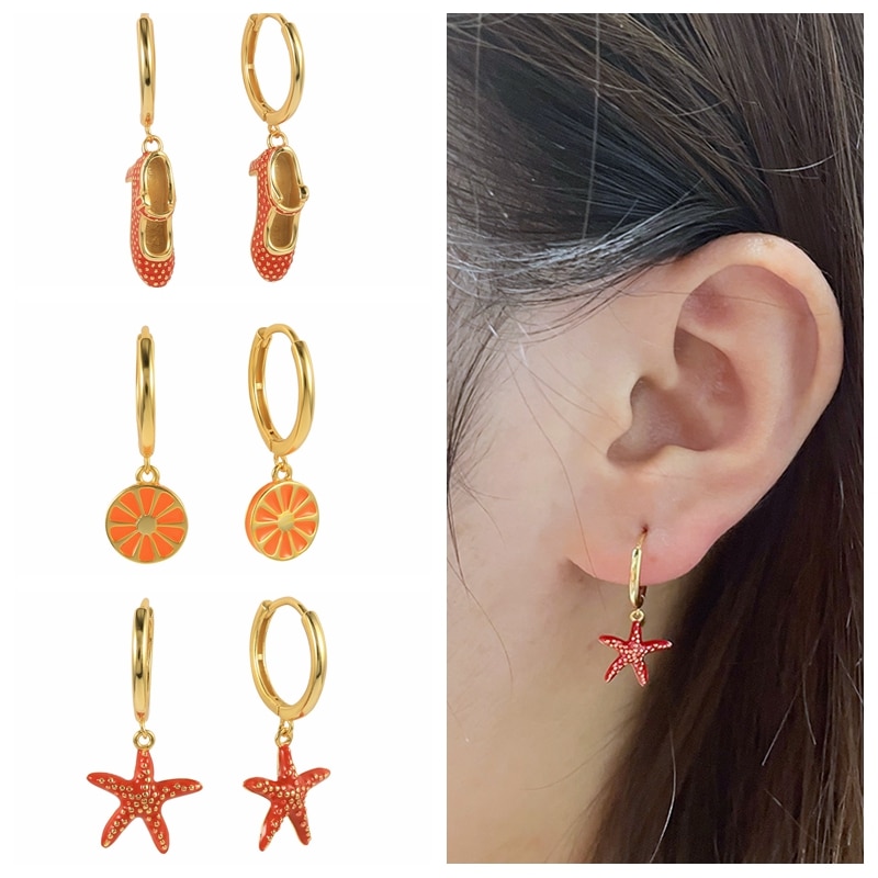 CANNER Dance Shoes Enamel Orange Starfish Earrings Pendientes Korean Fashion Y2K Earrings For Women Earrings Hoops Jewelry Gifts